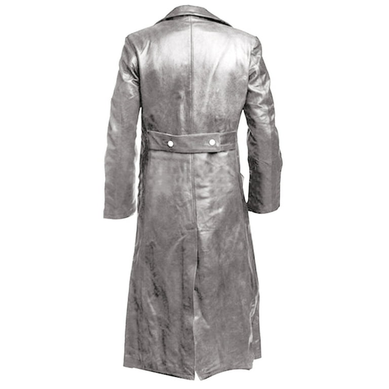 Men's Retro Leather Vintage Long Coat Trench Steampunk