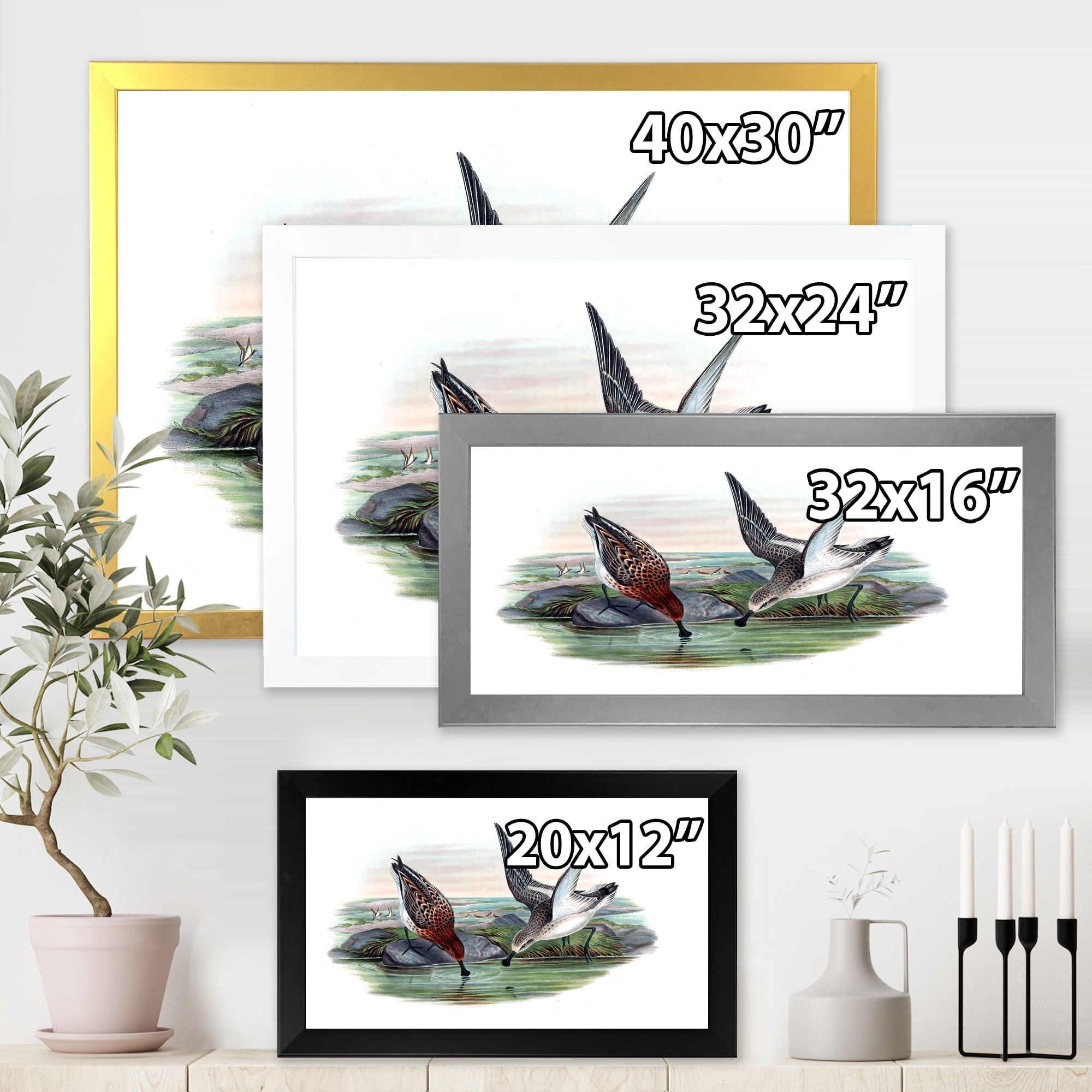 Designart 'Vintage Countryside Two Birds In Lake' Farmhouse Framed Art Print