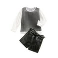 thumbnail image 2 of xiaxaixu Kids Leather Shorts Set, Elastic Cuff Houndstooth Tops Bowknot Skirt, 2 of 8