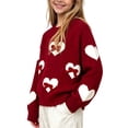thumbnail image 6 of BLVB Toddler Girls Valentine's Day Heart Pattern Knit Sweater Outfit Cute Crewneck Long Sleeve Pullover 1-9 Years(Red,8-9Years), 6 of 7