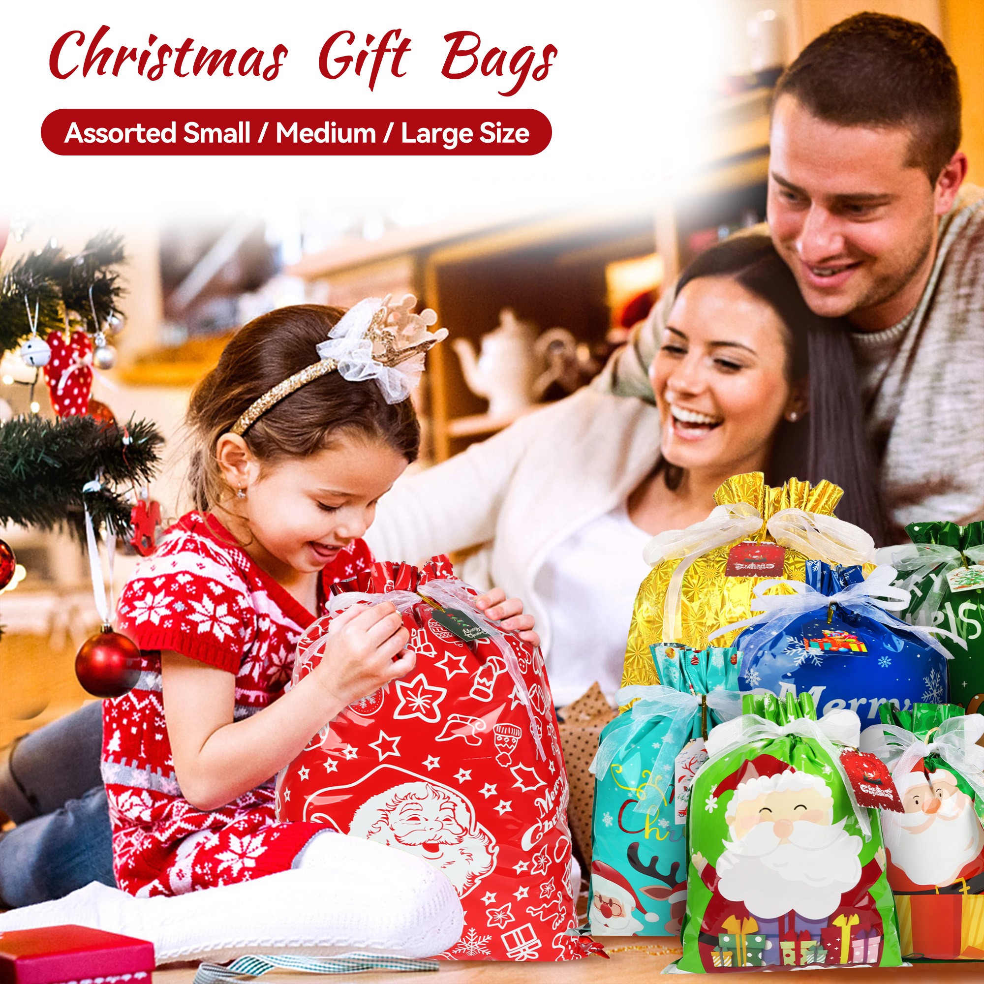 TUONITO 30-Piece Christmas Drawstring Gift Bags, Assorted Sizes photo 8