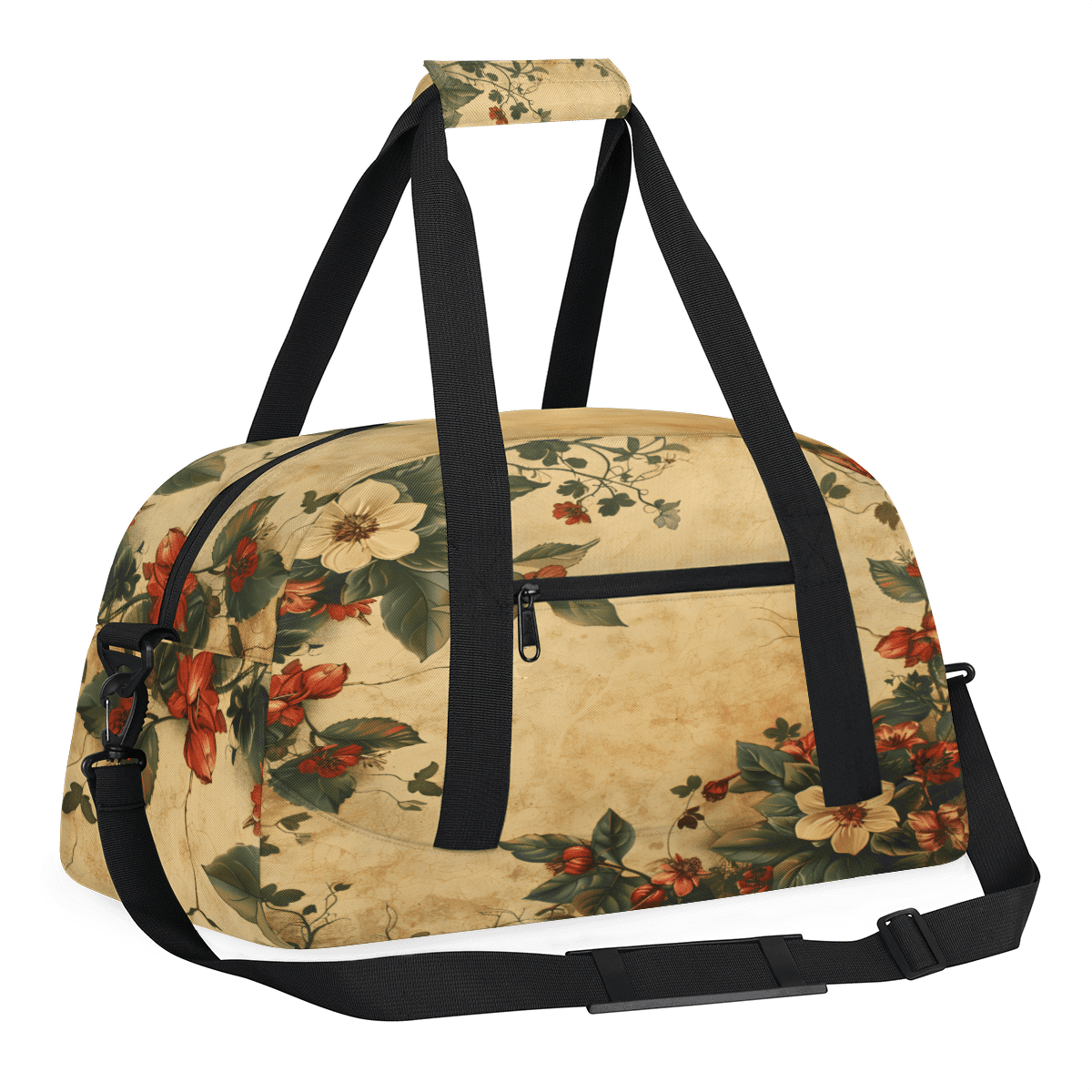 Herdesigns Retro Floral Sports Duffle Bag for Women & Men, Flower Vintage Modern Gym Bag Dance Bag Overnight Bag Carry On Weekender Travel Bag