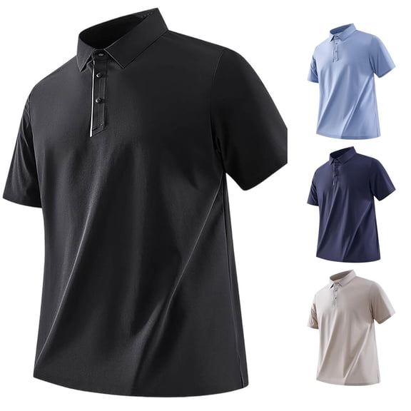 XIAOCHA Solid Color Polo Shirt For Men Lapel Short Sleeve Button Daily Casual Tee