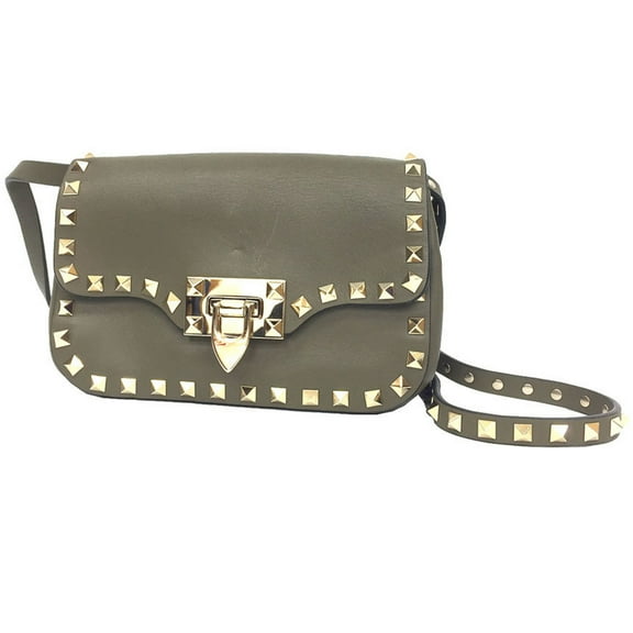 Pre-Owned Valentino Garavani Rockstud Shoulder Bag Pochette Leather Khaki (Good)