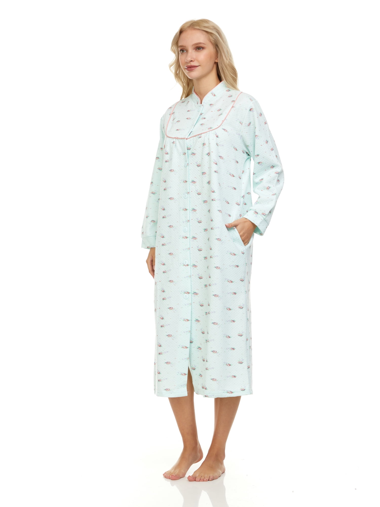 Lati Fashion Women Long Sleeve Quilted Robe Female Nightgown Green XXL