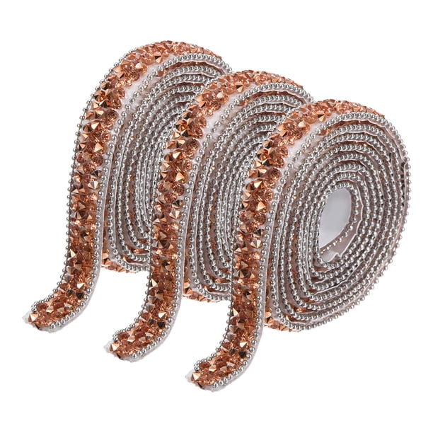 3 Piezas de cinta de strass de resina de 3 yardas autoadhesiva color oro rosa, cintas de diamante, cinta de tiras de strass