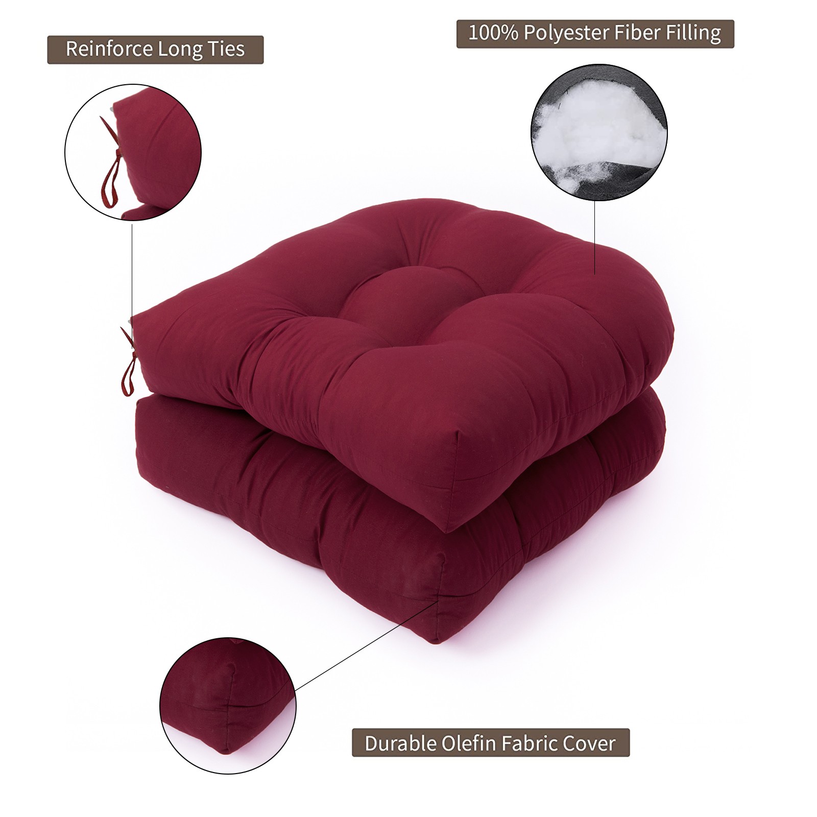 Mduoduo U-shaped Cushion Sofa Cushion Rattan Chair Red Cushion Terrace Cushion for Outdoor Indoor 2 Pcs - image 4 of 14