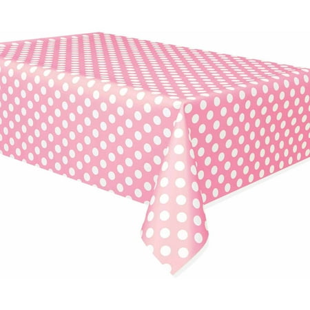 Light Pink Polka Dot Plastic Party Tablecloth, 108 x 54in