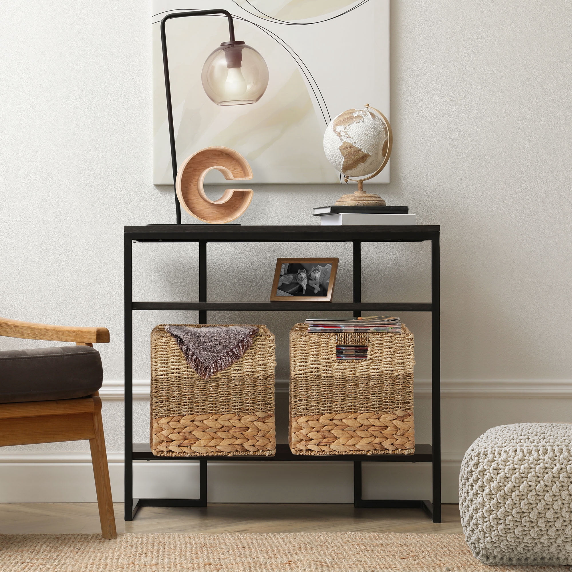 Casafield 13" x 13" Mixed Weave Storage Baskets, Natural - Set of 2 Collapsible Cubes, Woven Bin Organizers for Bathroom, Bedroom, Laundry