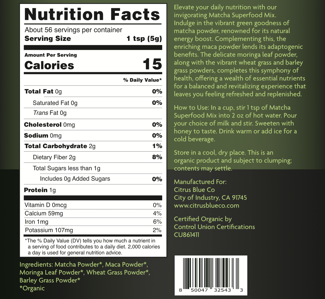 Nutri-hut Matcha Powder Green Superfood Mix, Non-GMO Mixed Greens, Plant Based, Focus & Energy, Organic Green Tea Powder, Natural Caffeine Drink Mix (10oz, 56 Servings)