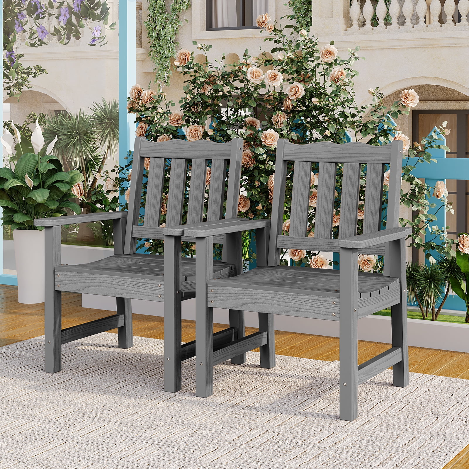 Stoog Patio Chair Set of 2, Outdoor Garden Chairs Bistro Chairs with Backrest, All-Weather Dining Chair Set, 400 lbs Weight Capacity, Gray