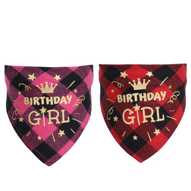 2 triángulos de verano para mascotas (estilo cuadros de cumpleaños - niñas), collar para mascotas, bufanda de verano, bufanda babeante, collar para perros JM