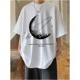 thumbnail image 2 of Men's Space-Themed Graphic T-Shirt - 100% Cotton, Soft & Stretchy, Loose Fit Crew Neck Tee with Moon & Stars Print, Ideal for Summer Casual Wear - Short Sleeve, Machine Washable, PRIVATHINKER, 2 of 6