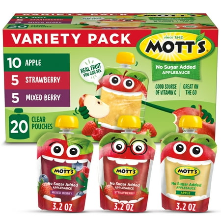 Mott s No Sugar Added Applesauce Variety Pack 3.2 oz 20 Count Clear Pouches