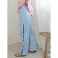 thumbnail image 6 of ZAXARRA Women Striped Long Pants Bow Tie Side Slit Wide Leg Lounge Pants Loose Pants with Pockets, 6 of 8