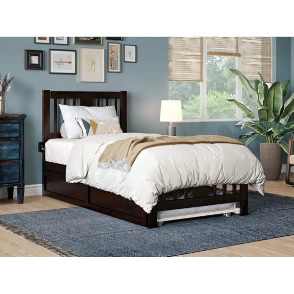 AFI Tahoe Solid Wood Twin Platform Bed with Footboard & Twin Trundle in Espresso