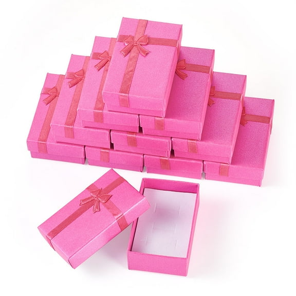 12 pc Cardboard Jewelry Storage Gift boxes for Earrings Rings Rectangle with Bowknot Camellia 8.25x5.4x2.8cm