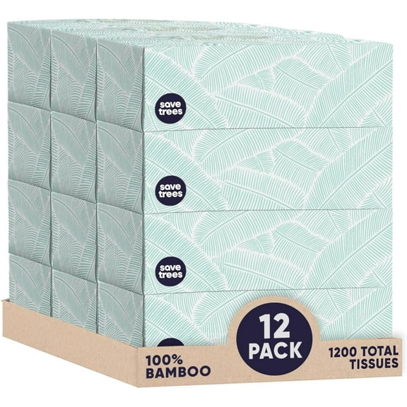 Bamboo Facial Tissues - 12 Boxes of Eco-Friendly, 3-Ply Hypoallergenic Tissues, 90 Sheets per Box, FSC Certified, Plastic-Free Packaging, Soft & Gentle for Home Use