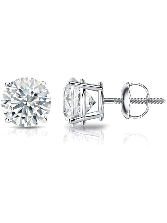 IGI Certified 4 Carat Round Lab Grown Diamond Stud Earrings for Women in 14k White Gold (I-J, VS1-VS2, cttw) 4-Prong Setting Screw Back Studs by Diamond Wish