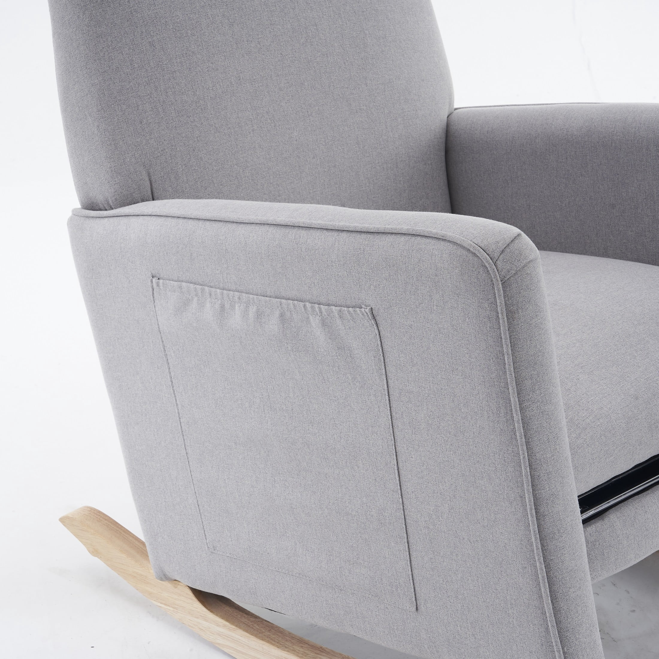 Noble House Nesta Upholstered Linen Glider Rocking Chair, Reclining Nursery Armchair with Adjustable Footrest, Light Gray