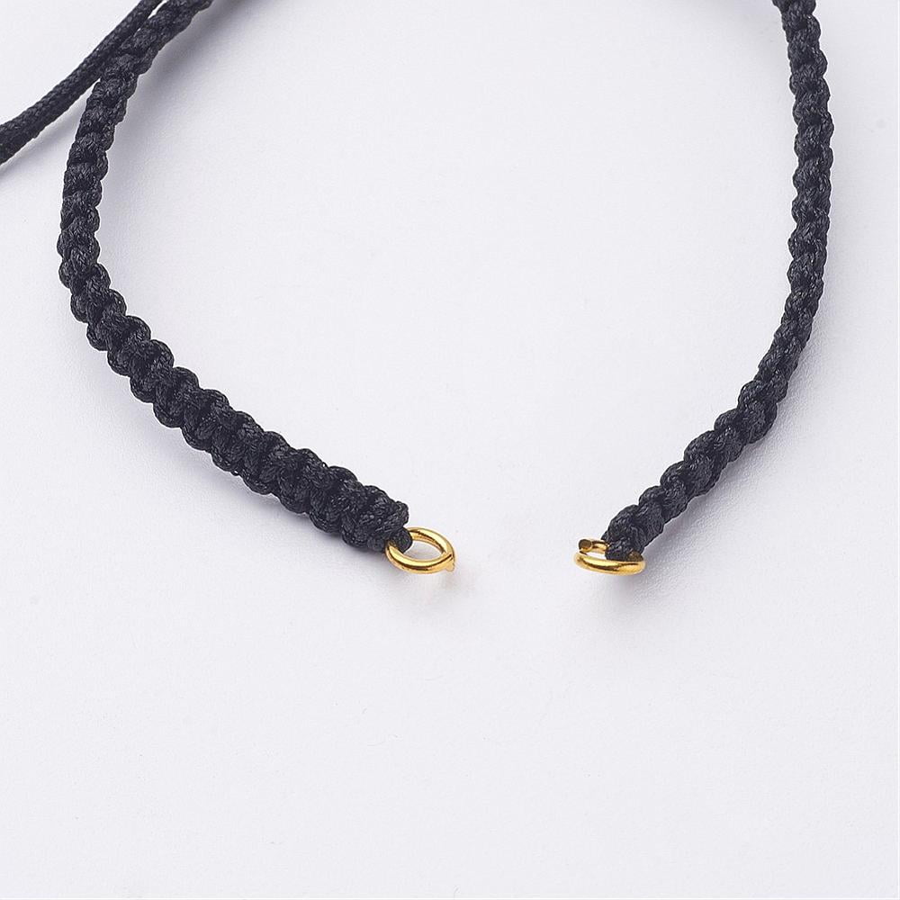 Nylon DIY Bracelet Making with Brass Rings Golden Black 140~175x4~7.5mm