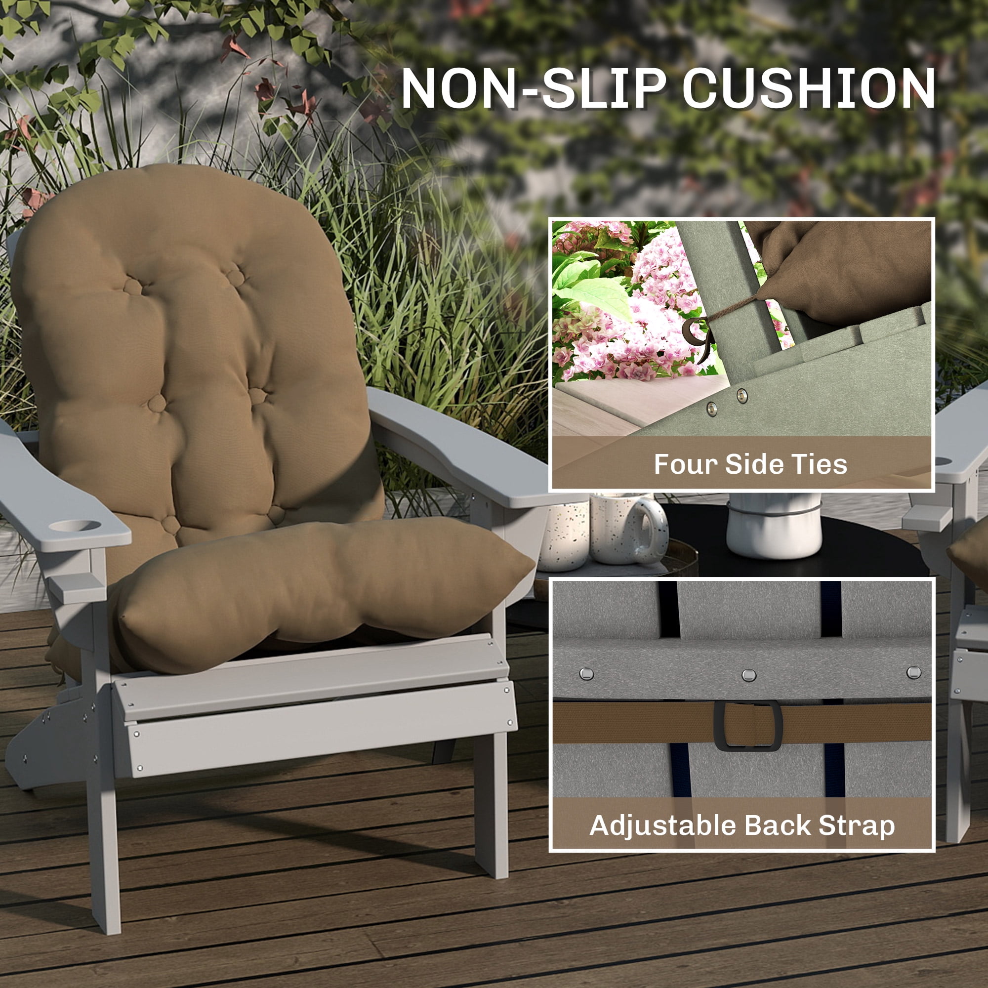 Alvantor Adirondack Chair Cushions Set of 2 High Back Patio Cushions for Adirondack Chairs, Khaki