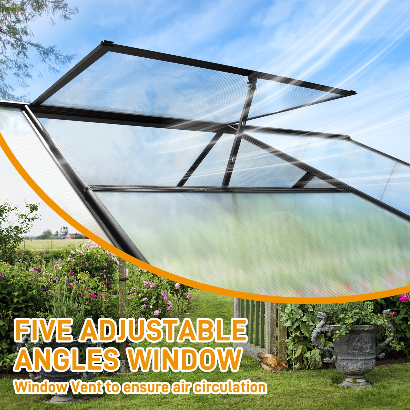 Ktaxon 6'x8' Gardening - Walk in Greenhouse, with Polycarbonate  Aluminum Frame,  Adjustable Vents, Sliding Door, Greenhouse for Outdoor