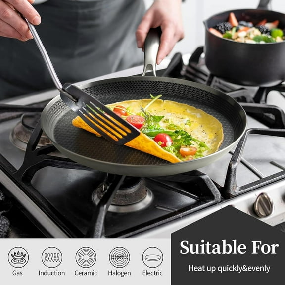 Stainless Steel Crepe Pan - 11inch Nonstick Tawa with Coating, Induction Compatible, PFOA