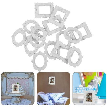 GOOHOCHY Miniature Picture Frames White Resin 15Pcs 1.6x1.2x0.1In