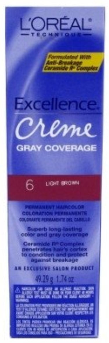 L'Oreal Excellence Creme Permanent Hair Color, Light Brown #6, 1.74 oz (Pack of 4)
