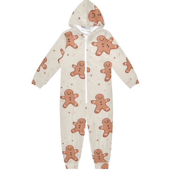 Gingerbread Men One Piece Pajamas Soft Jumpsuit Cozy Sleep and Play Romper Zipper and Pockets 4T