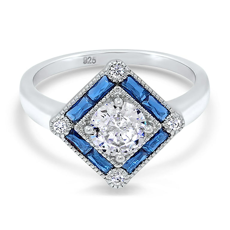 LaRaso Co Blue Sapphire CZ Art Deco Engagement Wedding Bridal