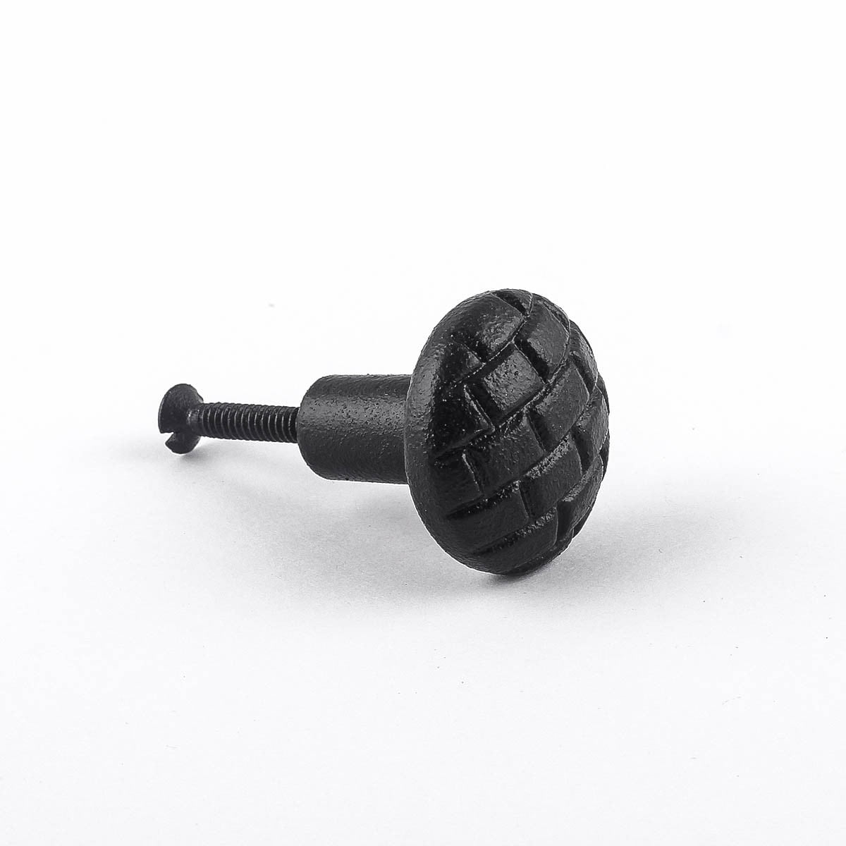 Renovators Supply Black Iron Kitchen Cabinet Knob Pull Round Brick style Black Powder Coat Finish Decorative Metal Knobs for Kitchen Cabinet or Drawer Pull Handle w/Screws Pack of 2