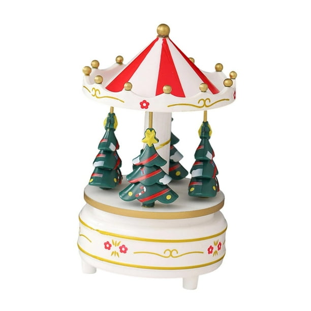 Caja de música decorativa con forma de carrusel navideño, mecanismo de cuerda, ligera y decorativa. Estilo C