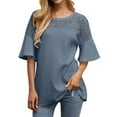 thumbnail image 1 of Xuanfei Women Round Neck Crochet Lace Patchwork Short Sleeve Top, 1 of 7