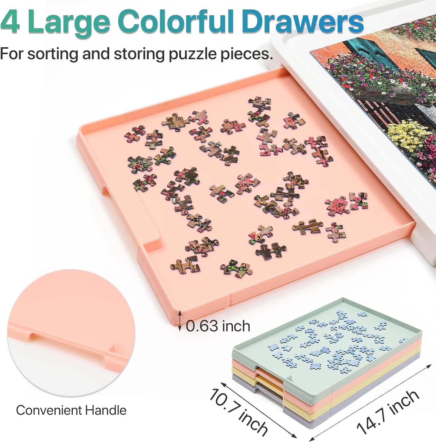 1500 Pieces Rotating Plastic Puzzle Board with Multicolor Drawers and Cover, 35"x27" Portable Spinning Jigsaw Puzzle Table for Adults, Upgraded Lazy Susan, Ideal Gift for Mum