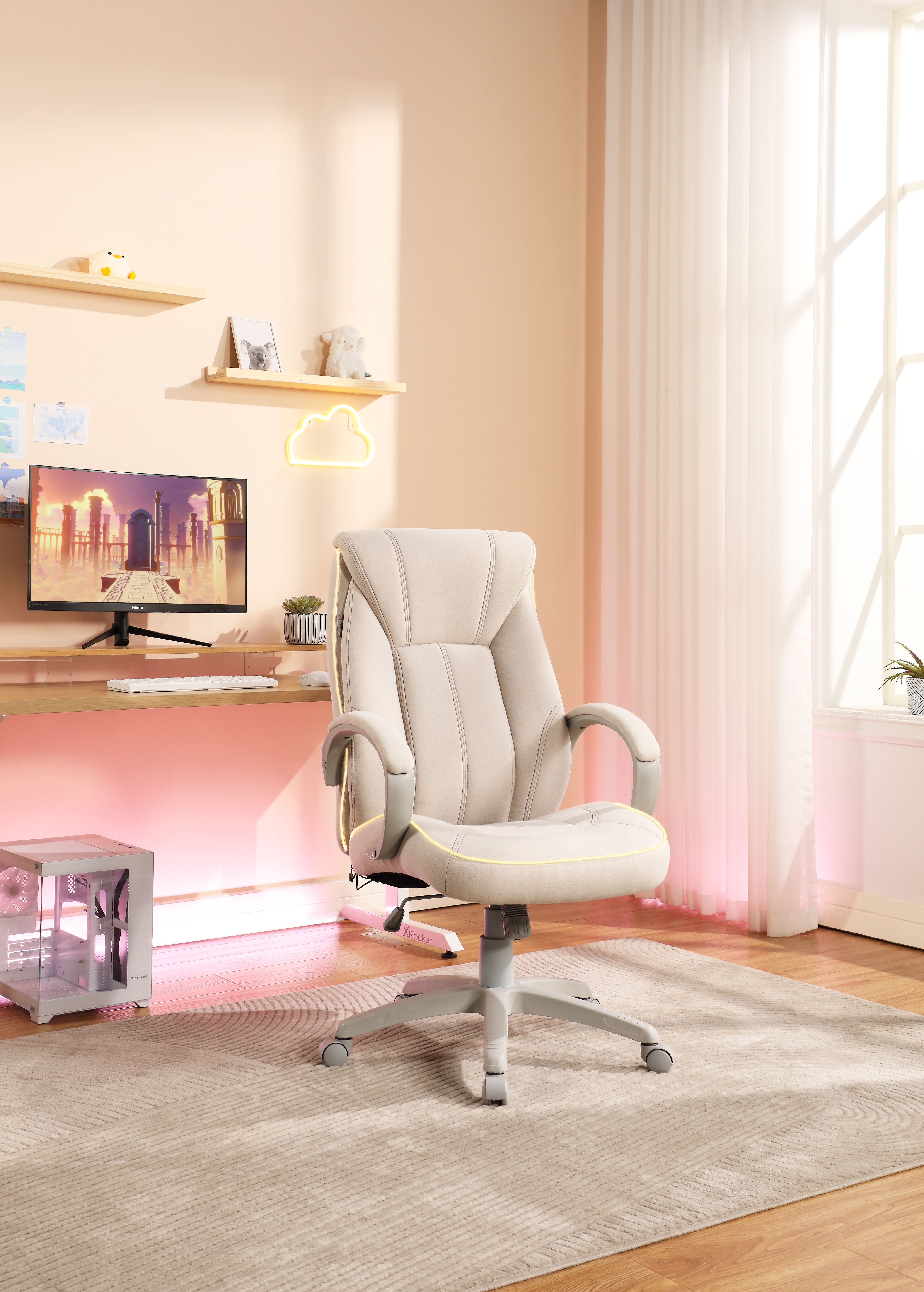 X Rocker Lucent PC Gaming Chair with LED Lighting, Cream