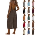 thumbnail image 2 of Frostluinai Backless Jumpsuit Capri for Women Crewneck Wide Leg Rompers Summer Baggy Beach Casual Cami Sleeveless Overalls with Pockets, 2 of 7