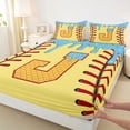 thumbnail image 4 of Erosebridal Light Blue Dripping Baseball Stitch & Waffle Letter J Graphic Queen Sheet Sets 4 Pieces, Alphabet Graphic Bed Set for Boys And Girls Kids,Microfiber Bedroom Decor, 4 of 5