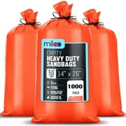 Orange Heavy Duty Sand Bags for Flooding - 50 lb Empty Sandbags with Tie Strings for Flood Control - 1600 Hours of UV Protection Woven Polypropylene Bags - 14 x 26 Inches Pack of 1000