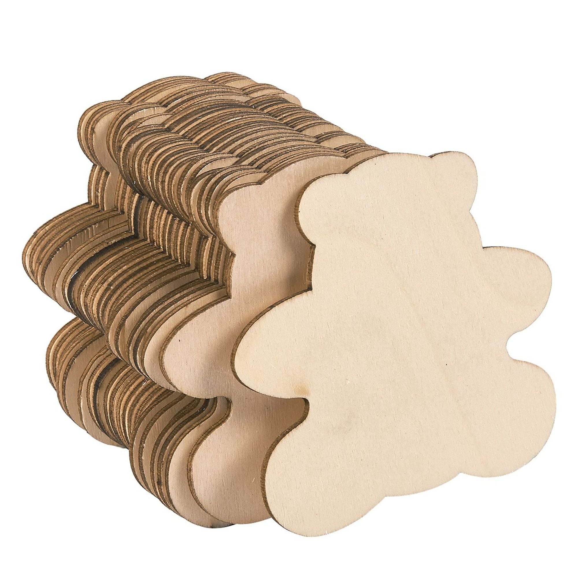 24 Pack Unfinished Wood Cutouts 3.7"x3.5"x0.1" Wooden Bear Shape Wood