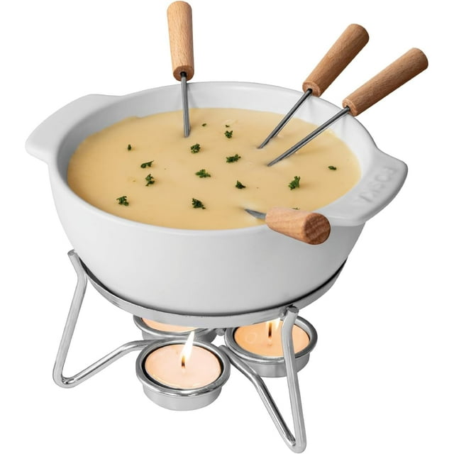 Boska Cheese Fondue Party Set - Fondue Pot Set Microwave Safe Ceramic Hot Pot Chocolate Fountain Snack - Wedding Registry Items Small Kitchen Appliances for up to 4 Persons