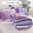 thumbnail image 6 of Davulos Purple Comforter Set King Size , 7 Pieces Bed in a Bag Modern Art Geometric Stripes Complete Bedding Sets with Flat Sheet, Fitted Sheets, Pillowcases & Shams, 6 of 7