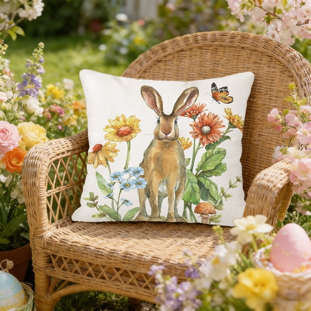 QTOCIO Easter Pillow Rabbits Patterns Throw Pillow Cases Decorative Cushion Covers For Sofa Couch Home Easter Decor