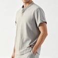 thumbnail image 4 of successthop Collarless Shirts for Men Short Sleeve T Shirt with Button Mock Neck Top Breathable Vacation Clothes Gray, 4 of 5