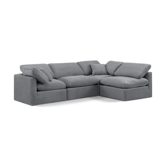 Meridian Furniture Indulge 129" Velvet L-Shaped Modular Sectional in Gray