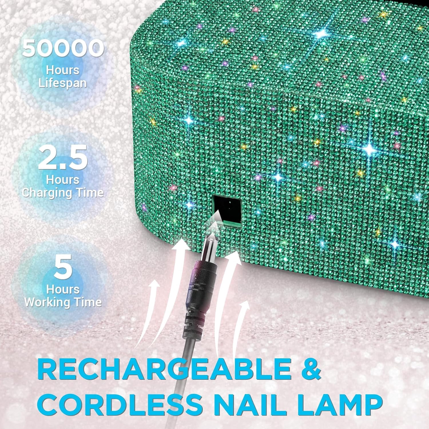 Cordless UV Nail Lamp, 120W Rechargeable UV Light for Nails, Nail Dryer with 4 Timer Modes, LED Nail Lamp Fully Decorate with Sparkling Nail Rhinestones Diamond (Green)