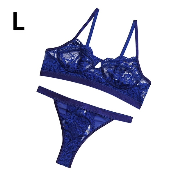 Encaje sexy conjunto de ropa interior sujetador ropa interior regalo para mujer, azul real, L 2 piezas Jumpingount XX000054-43