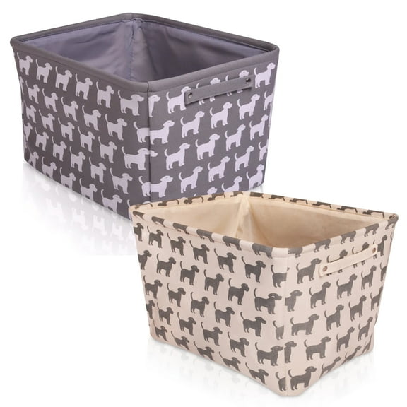 Dog Toy Rectangular Canvas w/Handles Storage Basket Organizer Bin Box 7.5x16x12 - 2 Pack