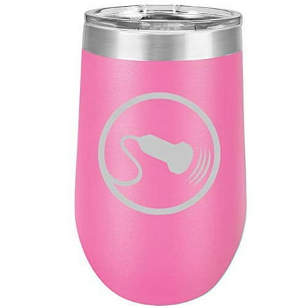 

16 oz Double Wall Vacuum Insulated Stainless Steel Stemless Wine Tumbler Glass Coffee Travel Mug With Lid Sonography Sonographer Ultrasound (Hot Pink)